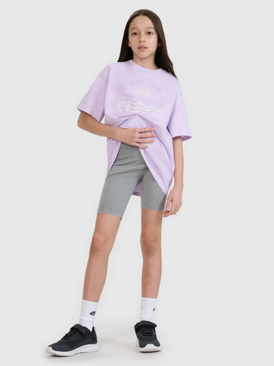 Zdjęcie produktu 4F Legginsy kolarki z efektem acid wash dziewczęce - szare 164 (13-14 lat)