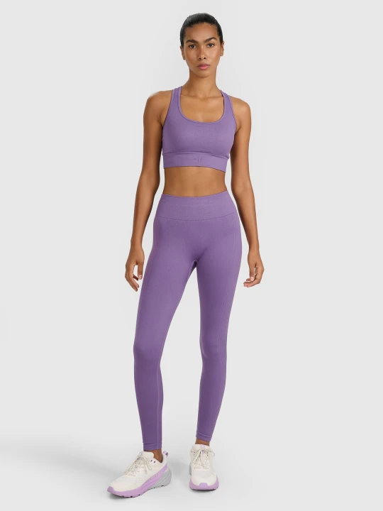Zdjęcie produktu 4F Legginsy treningowe bezszwowe damskie - fioletowe XS / S Różowy