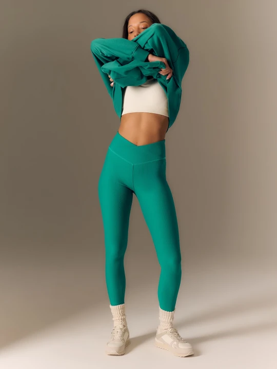 Zdjęcie produktu 4F Legginsy z prążkowanej dzianiny damskie - zielone XS