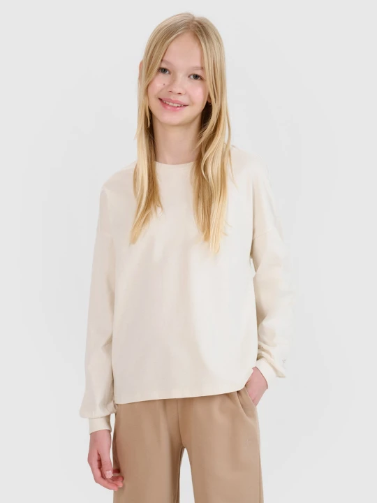 Zdjęcie produktu 4F Longsleeve oversize gładki dziewczęcy - beżowy 122 (6-7 lat)