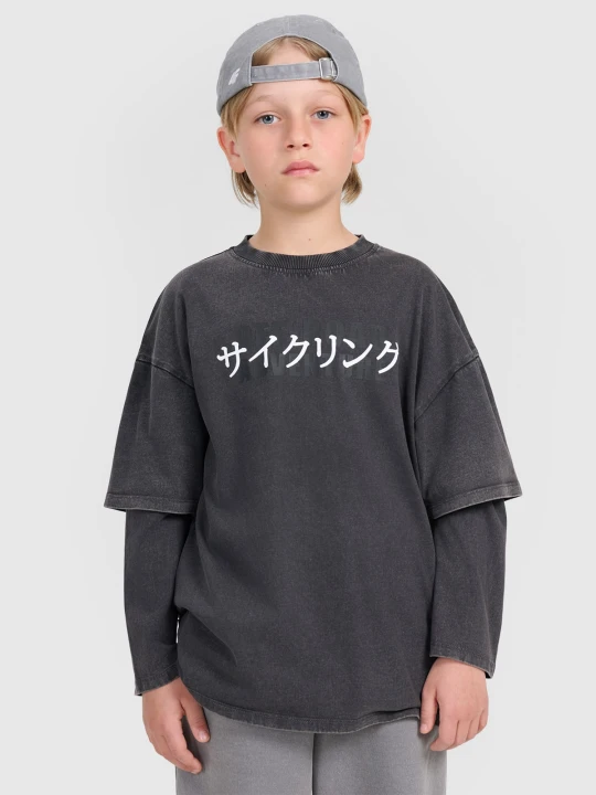 Zdjęcie produktu 4F Longsleeve oversize z nadrukiem chłopięcy - szary 134 (8-9 lat)