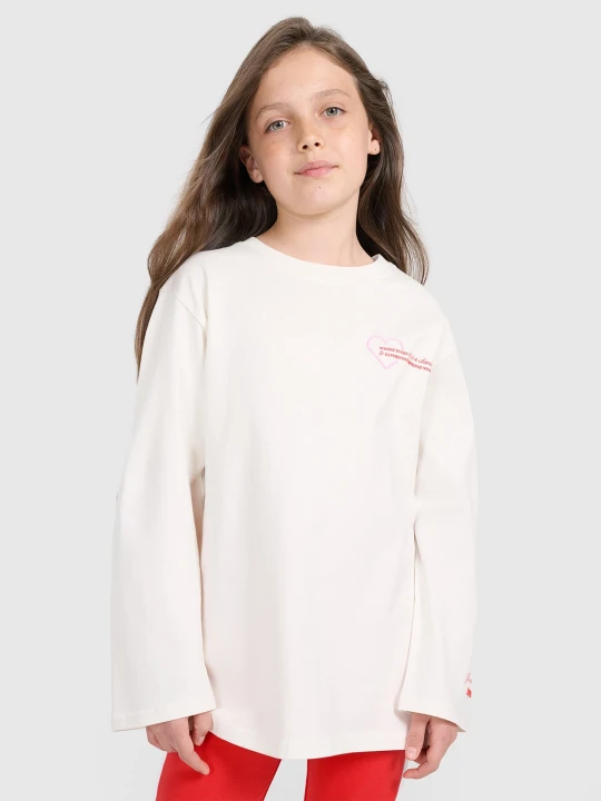 Zdjęcie produktu 4F Longsleeve oversize z nadrukiem dziewczęcy - biały 140 (9-10 lat)
