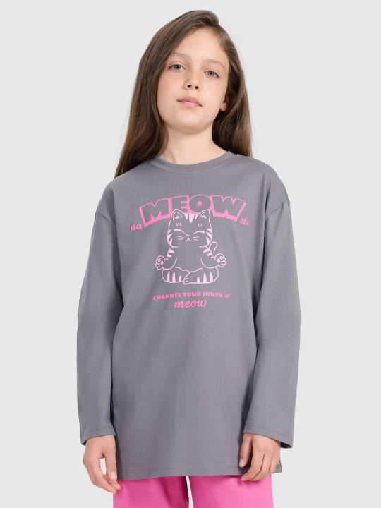 Zdjęcie produktu 4F Longsleeve oversize z nadrukiem dziewczęcy - szary 158 (12-13 lat)
