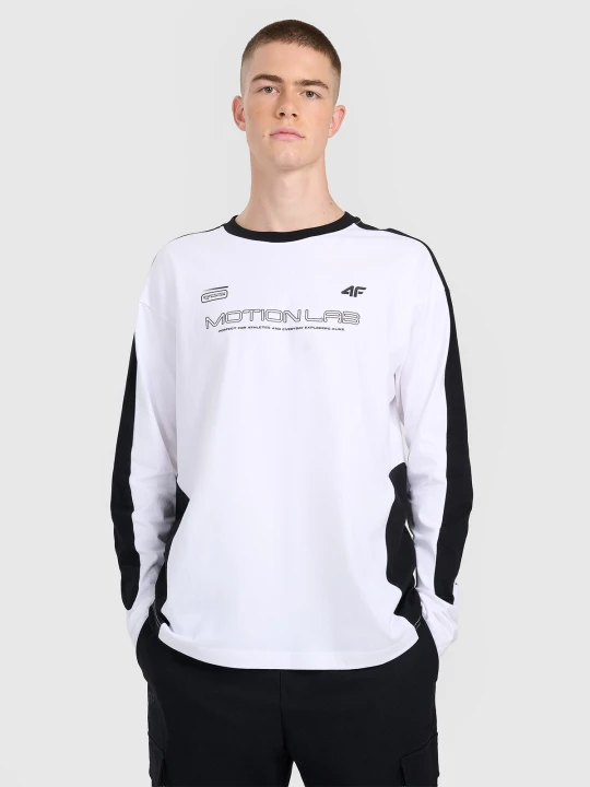 Zdjęcie produktu 4F Longsleeve oversize z nadrukiem męski - biały XS