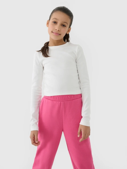 Zdjęcie produktu 4F Longsleeve slim crop top gładki dziewczęcy - biały 122 (6-7 lat)