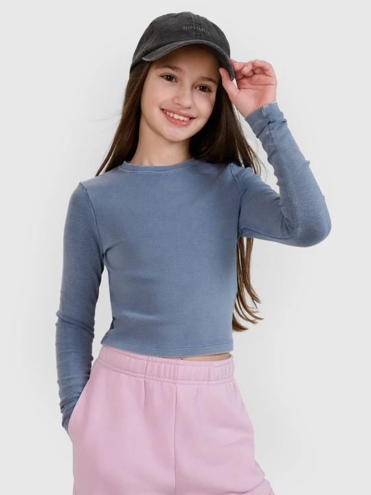 Zdjęcie produktu 4F Longsleeve slim crop top gładki dziewczęcy - granatowy 158 (12-13 lat)