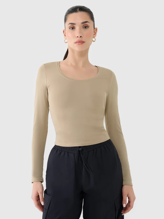 Zdjęcie produktu 4F Longsleeve slim gładki damski - beżowy L