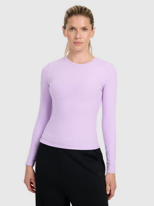 Zdjęcie produktu 4F Longsleeve slim z prążkowanej dzianiny damski - fioletowy XS