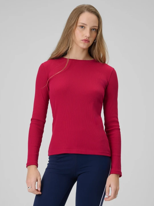 Zdjęcie produktu 4F Longsleeve slim z prążkowanej dzianiny damski - różowy XS