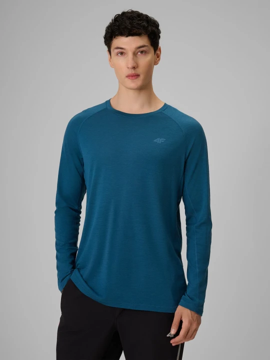 Zdjęcie produktu 4F Longsleeve trekkingowy szybkoschnący z wełną merino męski - turkusowy XXL