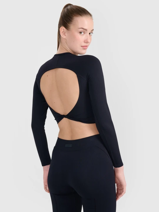 Zdjęcie produktu 4F Longsleeve treningowy crop-top z wycięciem na plecach damski - czarny M/L