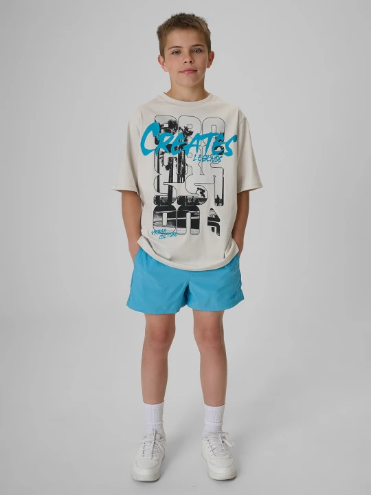 Zdjęcie produktu 4F Spodenki plażowe boardshorty chłopięce - niebieskie 122 / 128 (6-8 lat)