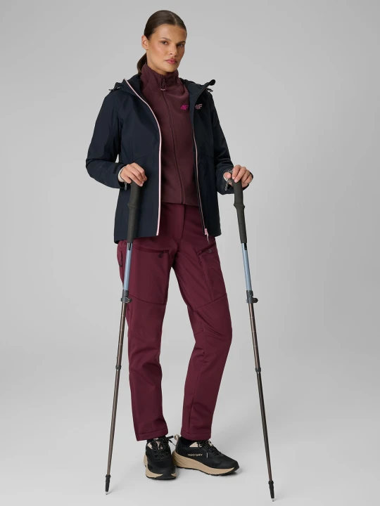 Zdjęcie produktu 4F Spodnie trekkingowe softshell wiatroodporne membrana 8000 damskie - burgundowe XL Burgundowy