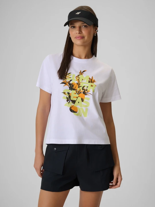 Zdjęcie produktu 4F T-shirt boxy z nadrukiem damski - biały M