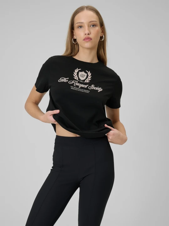 Zdjęcie produktu 4F T-shirt boxy z nadrukiem damski - czarny XS