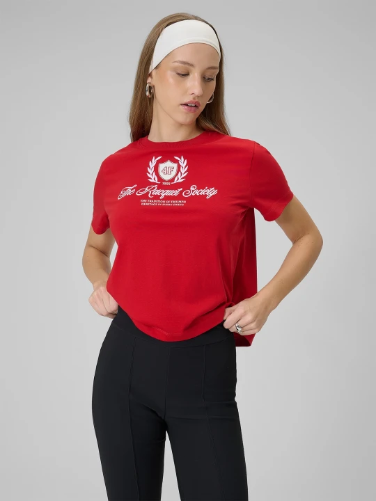 Zdjęcie produktu 4F T-shirt boxy z nadrukiem damski - czerwony L