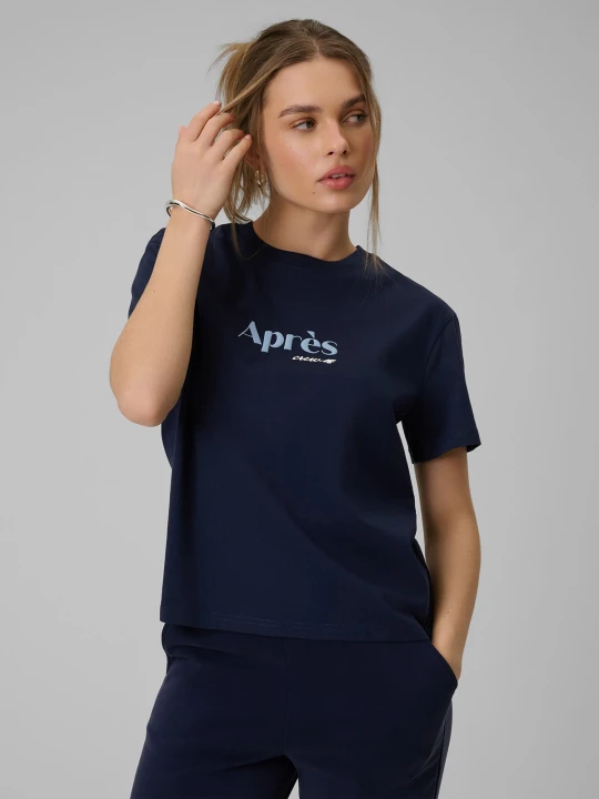 Zdjęcie produktu 4F T-shirt boxy z nadrukiem damski - granatowy XS