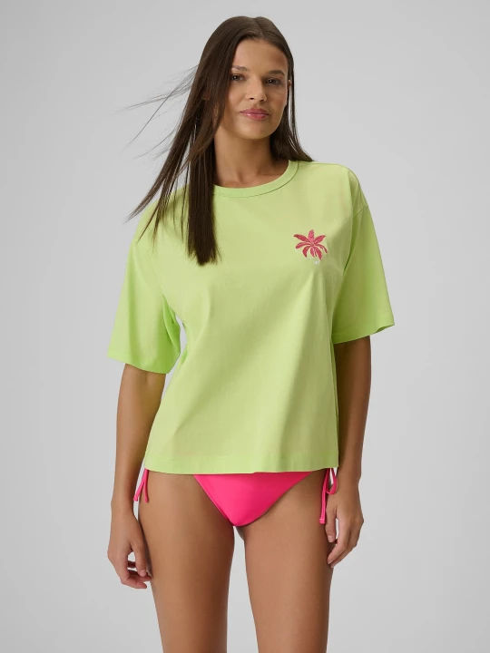 Zdjęcie produktu 4F T-shirt boxy z nadrukiem damski - zielony S Żółty