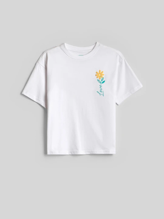 Zdjęcie produktu 4F T-shirt boxy z nadrukiem dziewczęcy - biały 134 / 140 (8-10 lat)