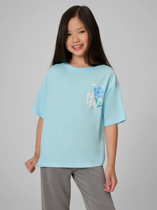 Zdjęcie produktu 4F T-shirt boxy z nadrukiem dziewczęcy - niebieski 146 / 152 (10-12 lat)
