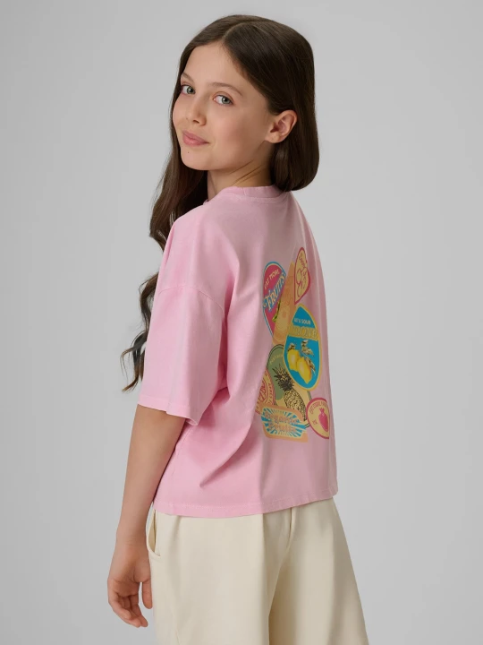 Zdjęcie produktu 4F T-shirt boxy z nadrukiem dziewczęcy - różowy 146 / 152 (10-12 lat)