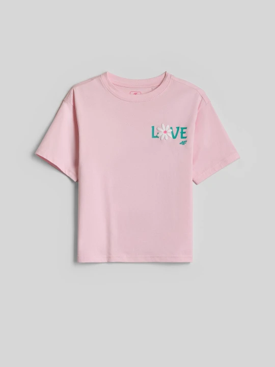 Zdjęcie produktu 4F T-shirt boxy z nadrukiem dziewczęcy - różowy 134/140 (8-10 lat)