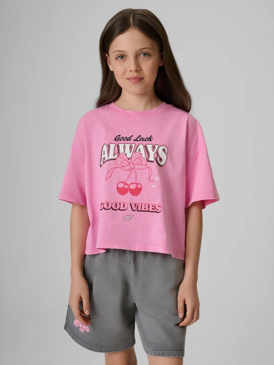 Zdjęcie produktu 4F T-shirt boxy z nadrukiem dziewczęcy - różowy 158 / 164 (12-14 lat)