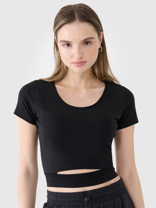 Zdjęcie produktu 4F T-shirt crop top gładki damski - czarny L