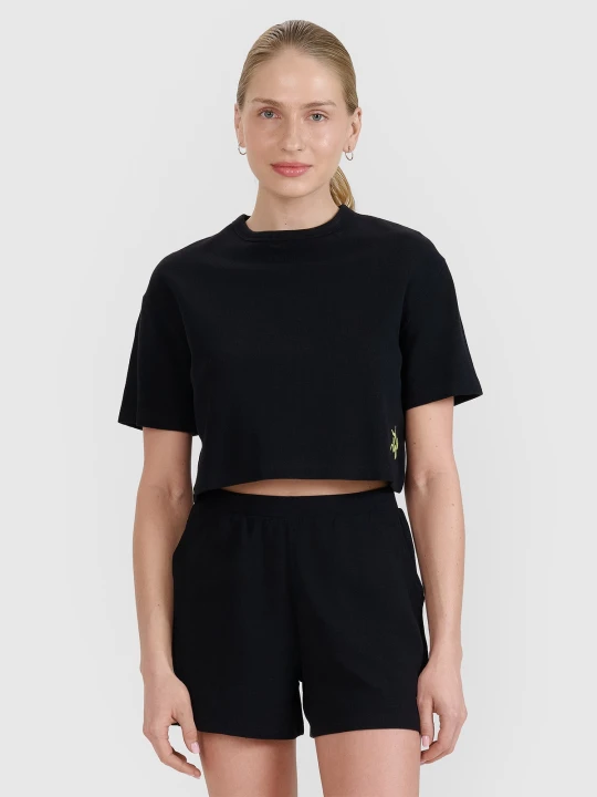 Zdjęcie produktu 4F T-shirt crop top z waflowej dzianiny damski - czarny L
