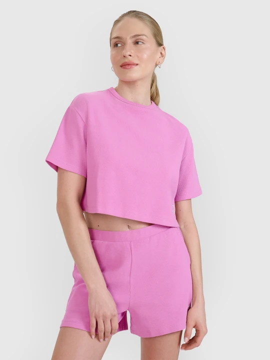 Zdjęcie produktu 4F T-shirt crop top z waflowej dzianiny damski - różowy XL