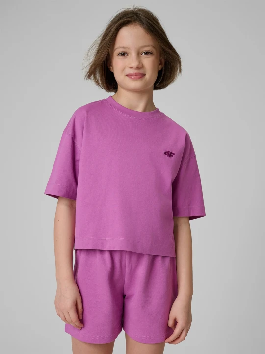 Zdjęcie produktu 4F T-shirt loose gładki dziewczęcy - różowy 146 / 152 (10-12 lat) Fioletowy
