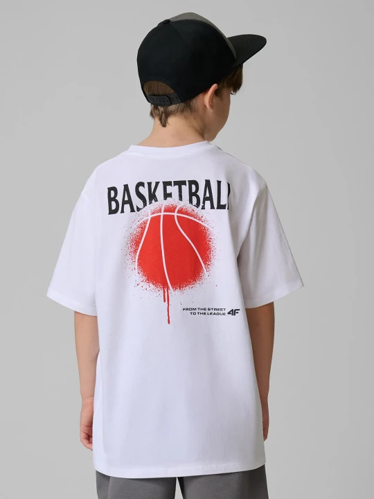 Zdjęcie produktu 4F T-shirt loose z nadrukiem chłopięcy - biały 158 / 164 (12-14 lat)