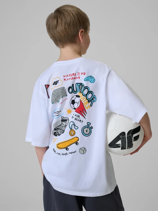 Zdjęcie produktu 4F T-shirt loose z nadrukiem chłopięcy - biały 134 / 140 (8-10 lat)