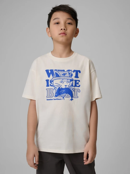 Zdjęcie produktu 4F T-shirt loose z nadrukiem chłopięcy - biały 128 (7-8 lat)