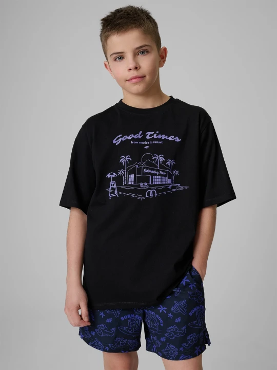 Zdjęcie produktu 4F T-shirt loose z nadrukiem chłopięcy - czarny 122 / 128 (6-8 lat)