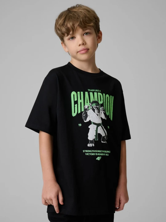 Zdjęcie produktu 4F T-shirt loose z nadrukiem chłopięcy - czarny 158 / 164 (12-14 lat)
