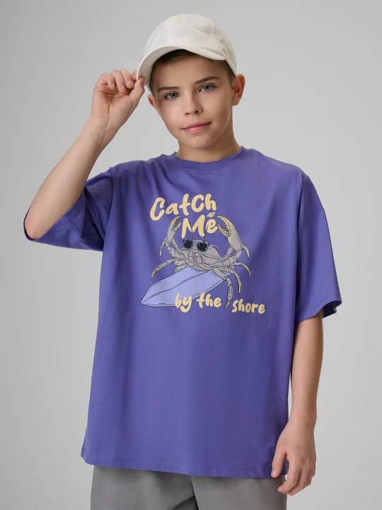 Zdjęcie produktu 4F T-shirt loose z nadrukiem chłopięcy - fioletowy 146 / 152 (10-12 lat)