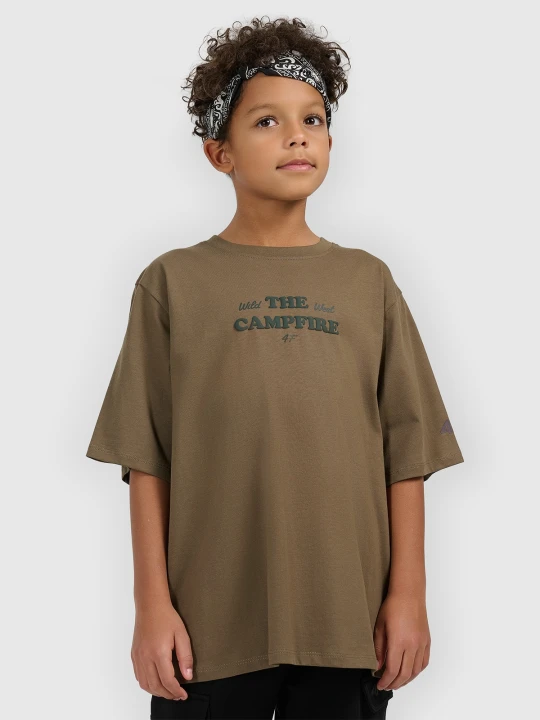 Zdjęcie produktu 4F T-shirt loose z nadrukiem chłopięcy - khaki 122 (6-7 lat) zielony