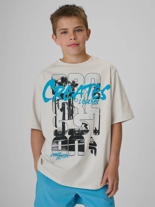 Zdjęcie produktu 4F T-shirt loose z nadrukiem chłopięcy - szary 122 / 128 (6-8 lat)