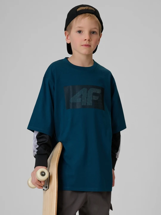 Zdjęcie produktu 4F T-shirt loose z nadrukiem chłopięcy - turkusowy 122 / 128 (6-8 lat)