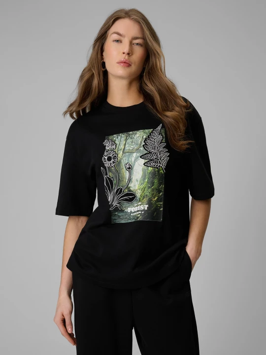 Zdjęcie produktu 4F T-shirt loose z nadrukiem damski - czarny S