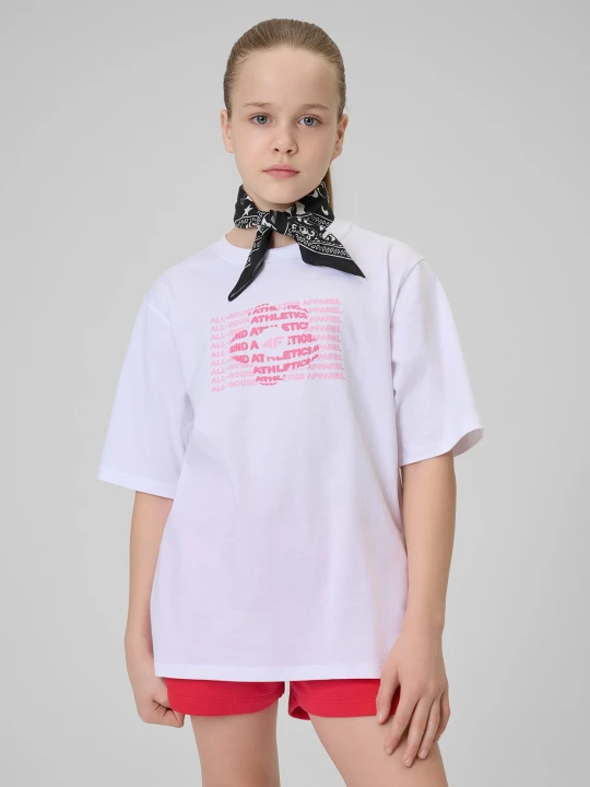 Zdjęcie produktu 4F T-shirt loose z nadrukiem dziewczęcy - biały 158 (12-13 lat)