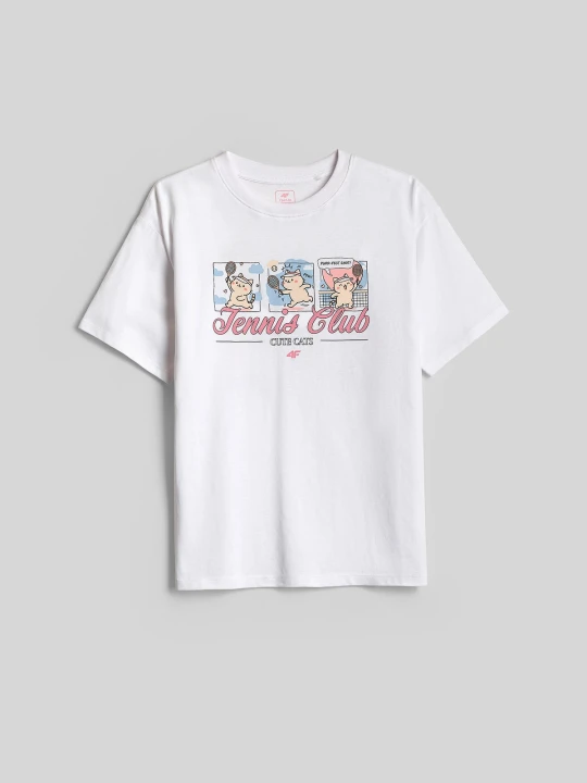 Zdjęcie produktu 4F T-shirt loose z nadrukiem dziewczęcy - biały 122 / 128 (6-8 lat)