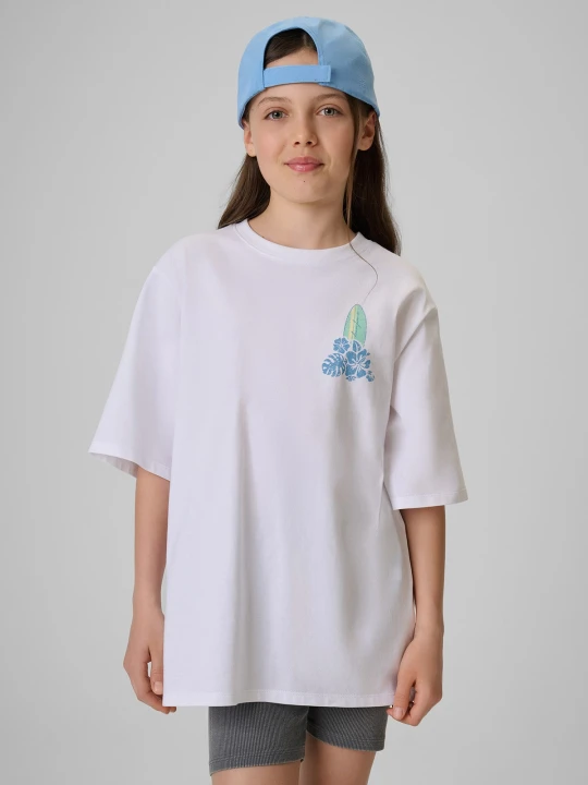 Zdjęcie produktu 4F T-shirt loose z nadrukiem dziewczęcy - biały 158 / 164 (12-14 lat)