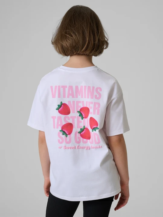 Zdjęcie produktu 4F T-shirt loose z nadrukiem dziewczęcy - biały 122 / 128 (6-8 lat)