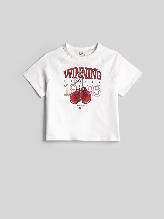 Zdjęcie produktu 4F T-shirt loose z nadrukiem dziewczęcy - biały 158 / 164 (12-14 lat)