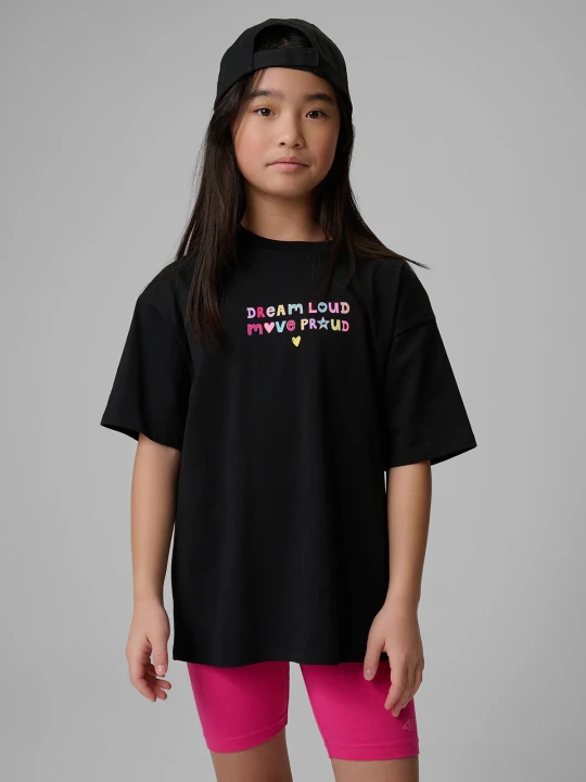 Zdjęcie produktu 4F T-shirt loose z nadrukiem dziewczęcy - czarny 134 / 140 (8-10 lat)