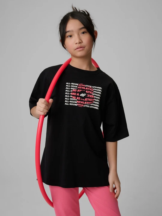 Zdjęcie produktu 4F T-shirt loose z nadrukiem dziewczęcy - czarny 134 (8-9 lat)