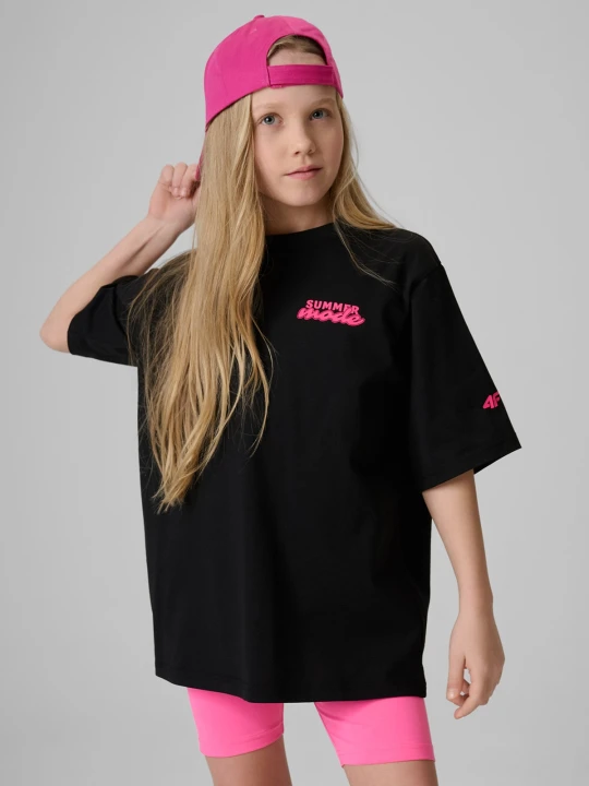 Zdjęcie produktu 4F T-shirt loose z nadrukiem dziewczęcy - czarny 158 / 164 (12-14 lat)