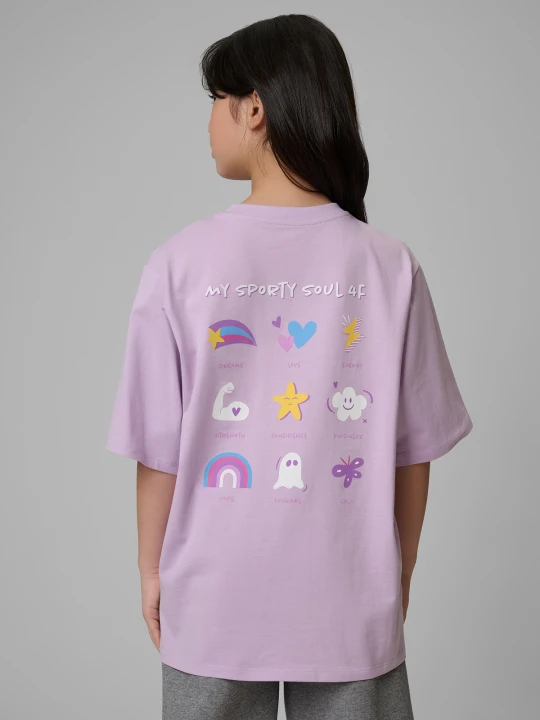 Zdjęcie produktu 4F T-shirt loose z nadrukiem dziewczęcy - fioletowy 146 / 152 (10-12 lat)